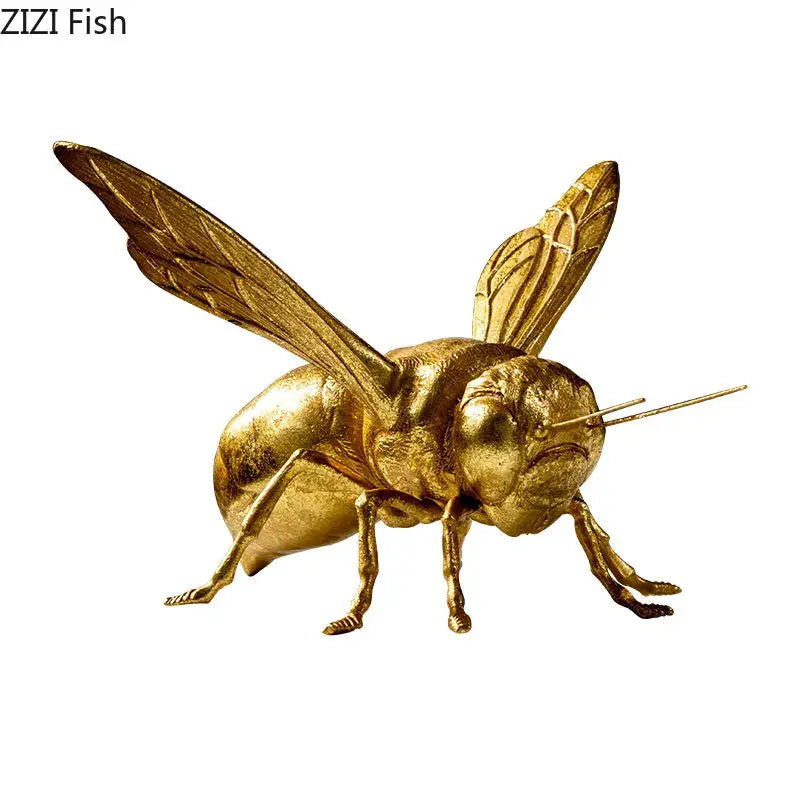 Golden honeybee insect statue metallic decorbites living room decor with detailed wings and legs in golden metal
