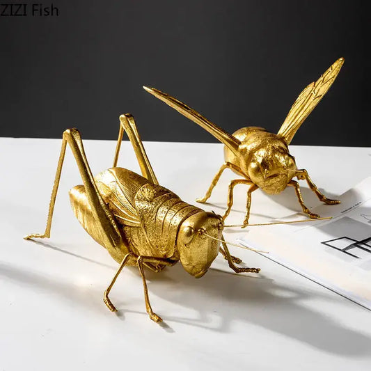 Golden honeybee insect statue with intricate metallic textures and articulated limbs for living room decorbites decor