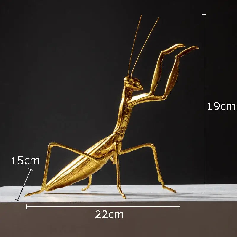 Golden honeybee insect statue metallic decor featuring a 19cm tall golden praying mantis figurine by decorbites