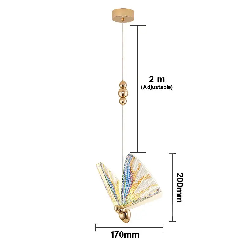 Golden iridescent butterfly pendant light with blue green silver wings for living room decorbites butterfly pendant