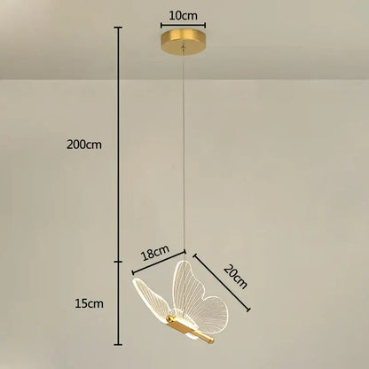 Gold-toned decorbites butterfly pendant light with translucent wireframe wings and sleek metallic body for living room decor