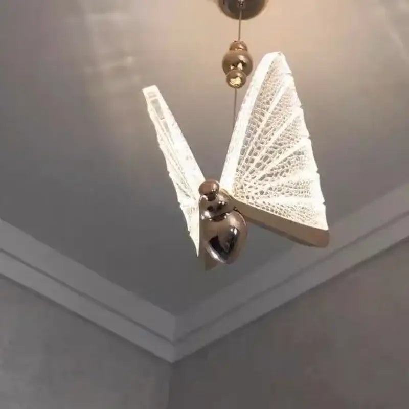 Delicate white lace crystal butterfly pendant lamp with polished gold-toned body for bedroom lighting decorbites crystal butterfly