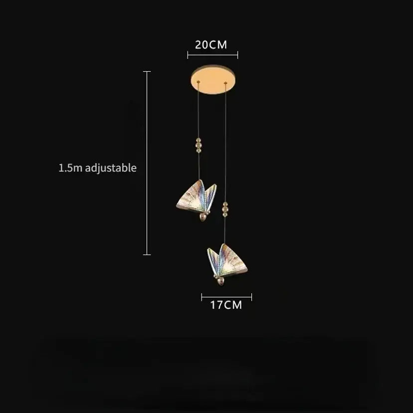 Golden iridescent crystal butterfly pendant lamp with two metallic-winged butterflies for bedroom lighting decorbites crystal butterfly