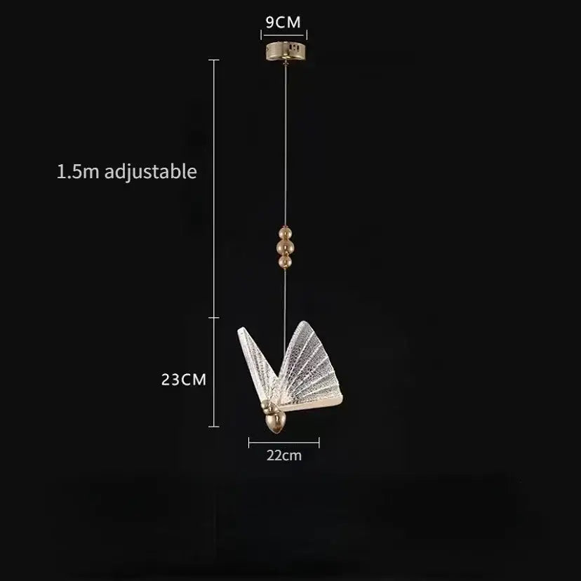 Golden iridescent decorbites crystal butterfly pendant lamp with translucent glass and gold accents for bedroom lighting