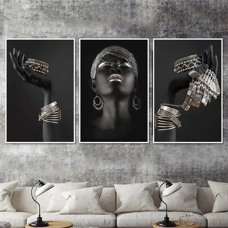 Golden Jewelry African Woman Canvas Art