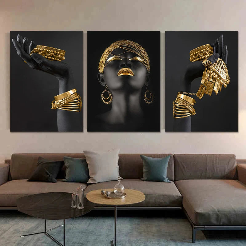 Golden Jewelry African Woman Canvas Art