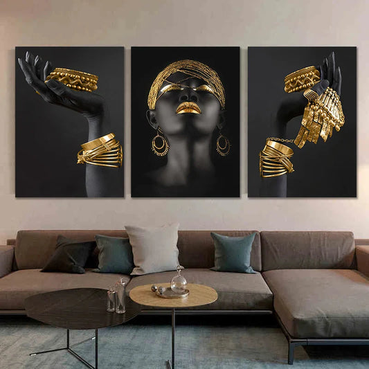 Golden Jewelry African Woman Canvas Art