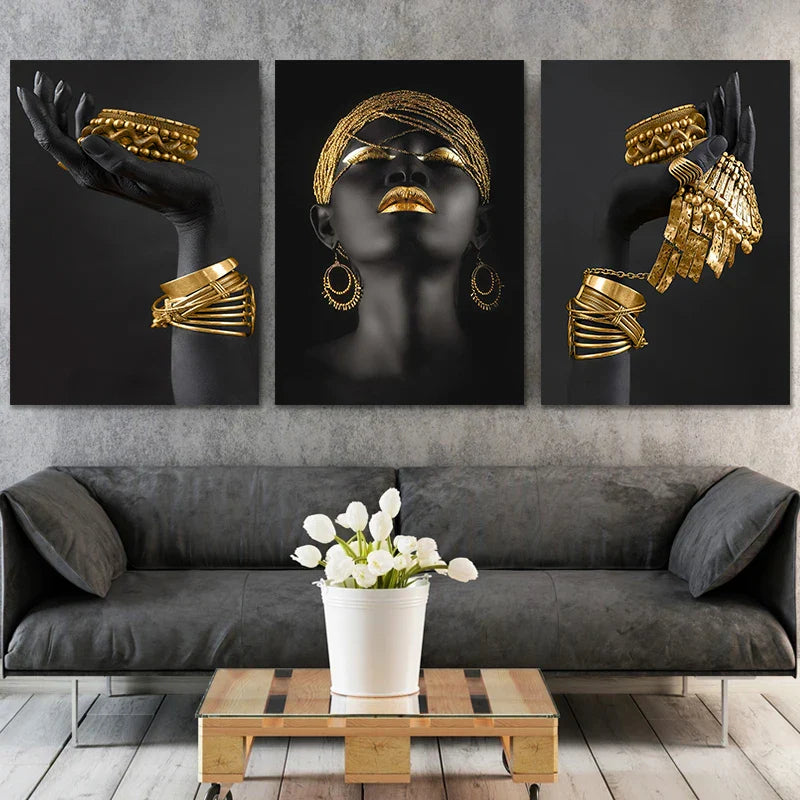 Golden Jewelry African Woman Canvas Art