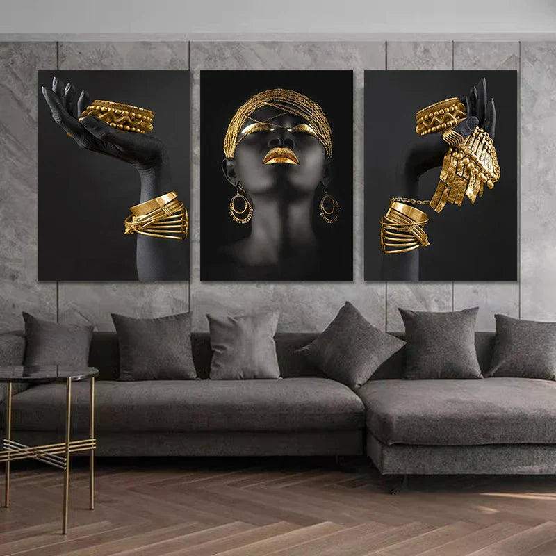 Golden Jewelry African Woman Canvas Art