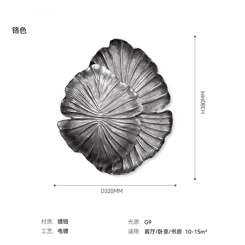 Silver-plated ginkgo leaf wall lamp with brushed metallic finish by decorbites designer copper for elegant decor