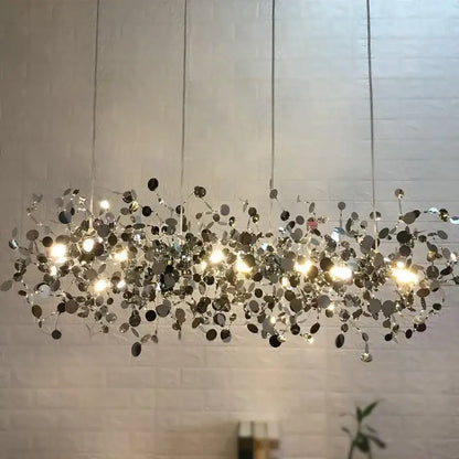 Golden leaf pendant light decorbites g9 leaf with silver discs hanging from thin wires for dining room decor