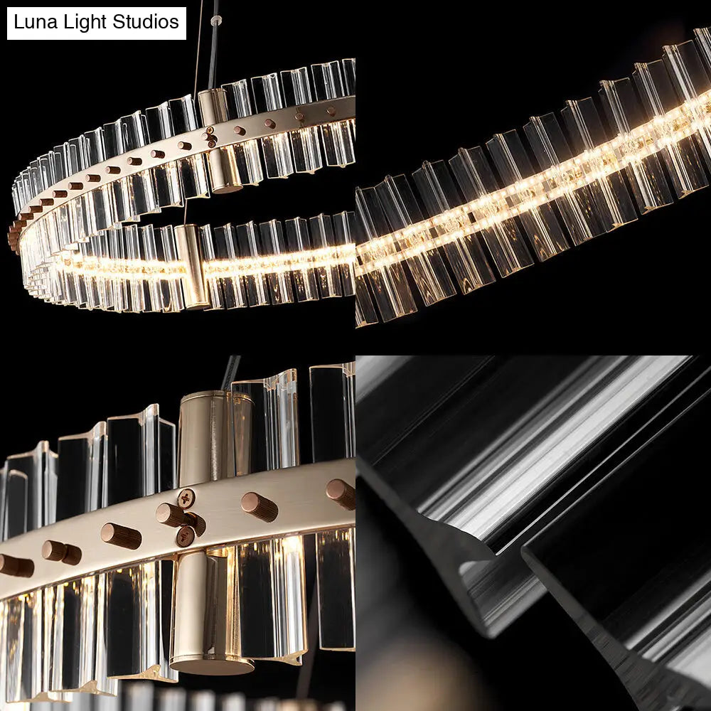 Kit de lámpara colgante LED dorada para dormitorio con lámpara de araña minimalista circular de cristal transparente