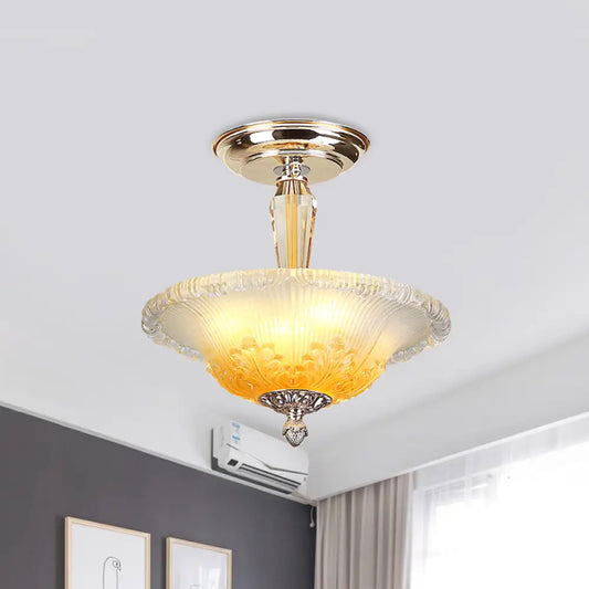 DecorBites™ DecorBites™ Golden LED Bowl Ceiling Light with Simple White/Yellow Crystal - Ideal for Hallway