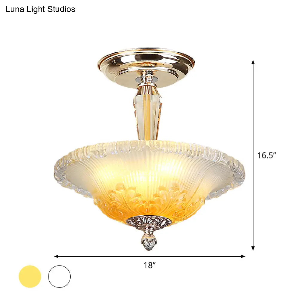 DecorBites™ DecorBites™ Golden LED Bowl Ceiling Light with Simple White/Yellow Crystal - Ideal for Hallway