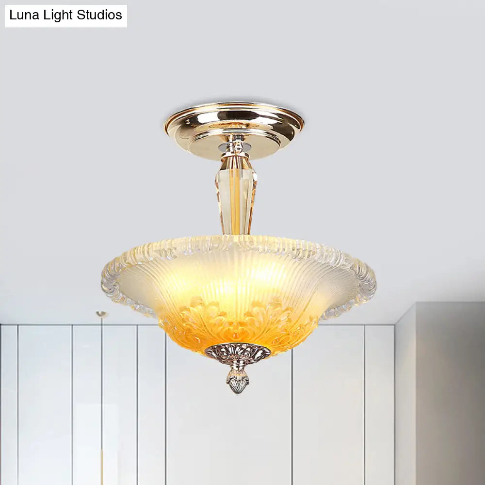 DecorBites™ DecorBites™ Golden LED Bowl Ceiling Light with Simple White/Yellow Crystal - Ideal for Hallway