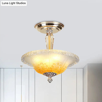 DecorBites™ DecorBites™ Golden LED Bowl Ceiling Light with Simple White/Yellow Crystal - Ideal for Hallway