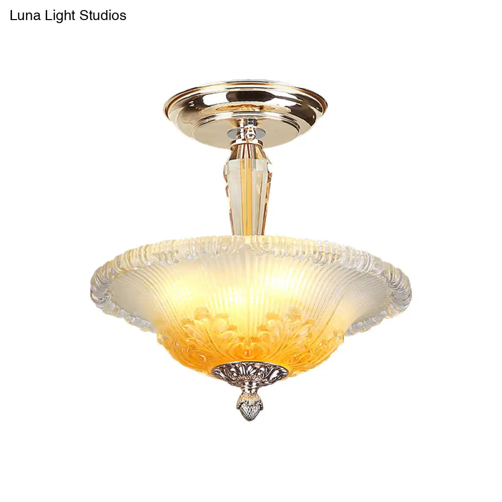 DecorBites™ DecorBites™ Golden LED Bowl Ceiling Light with Simple White/Yellow Crystal - Ideal for Hallway