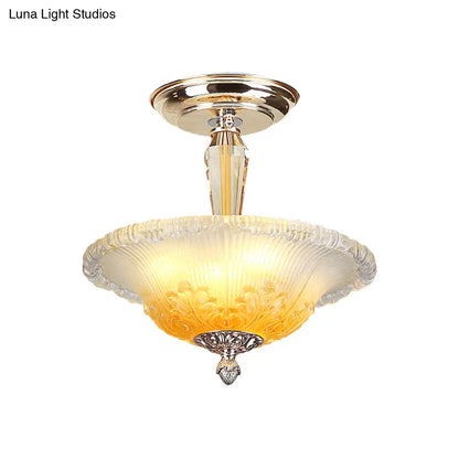 DecorBites™ DecorBites™ Golden LED Bowl Ceiling Light with Simple White/Yellow Crystal - Ideal for Hallway