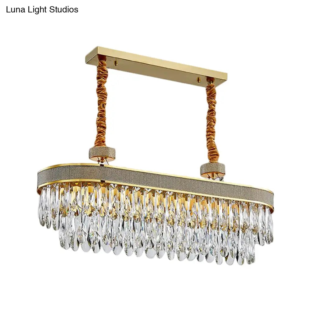 DecorBites™ Golden LED Island Chandelier with Modern Oval Clear Crystal Drops - Stylish Ceiling Light