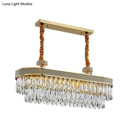 DecorBites™ Golden LED Island Chandelier with Modern Oval Clear Crystal Drops - Stylish Ceiling Light
