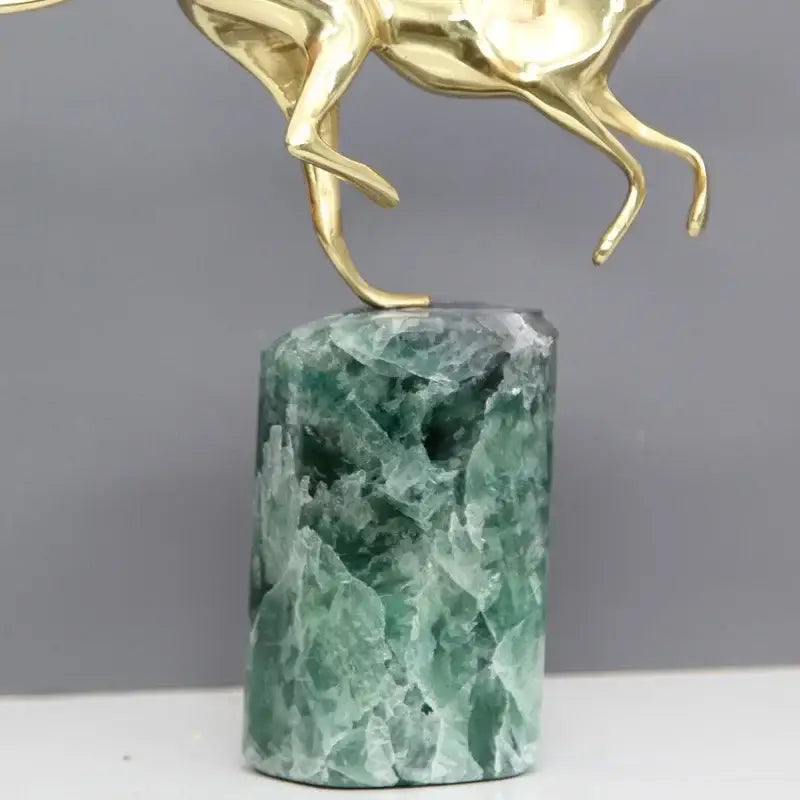 Golden leopard brass figurine with green marble fluorite base for elegant living room decorbites decorbites golden leopard decor