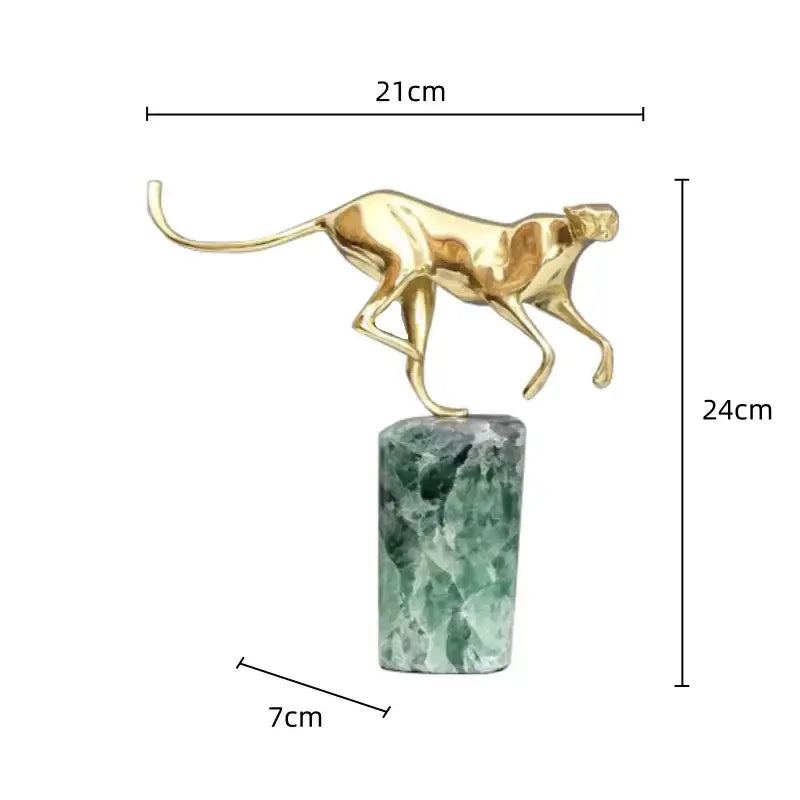 Golden leopard brass figurine standing on green marble base perfect for living room decorbites decor