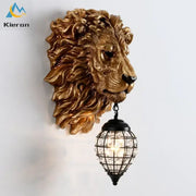 Golden lion head king crystal wall lamp with black metal cage pendant as a bedroom wall lamp and crystal wall lamp