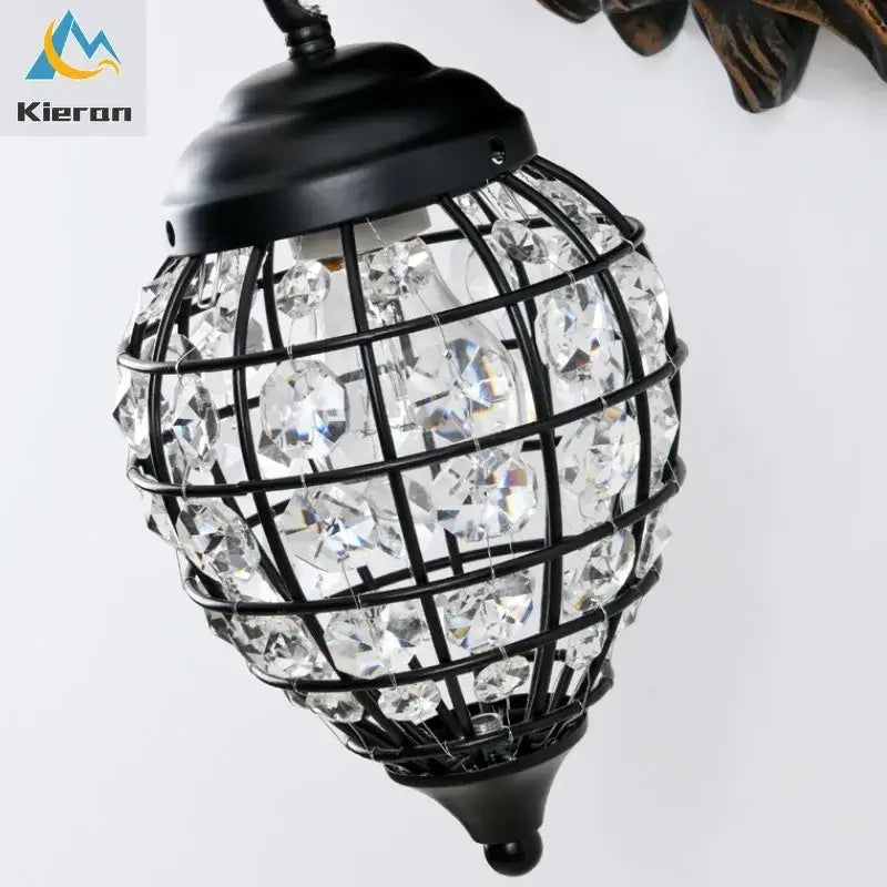 Black metal cage pendant wall lamp adorned with clear faceted crystal beads king crystal wall lamp for bedroom