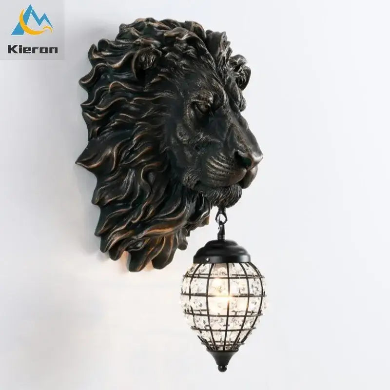 Bronze golden lion head king crystal wall lamp with crystal pendant light for bedroom living room decorbites king crystal wall lamp