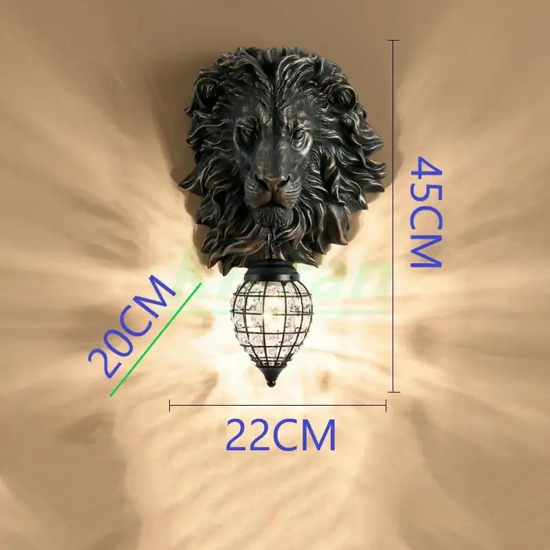 Black lion head wall lamp with wrought iron cage lampshade decorbites king crystal for bedroom living room decor