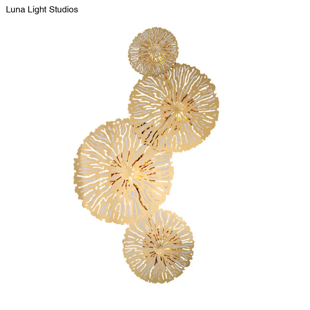 DecorBites™ Golden Lotus Leaf Wall Mounted Sconce Light Fixture with Artistic Metal Shade (4 Bulbs)