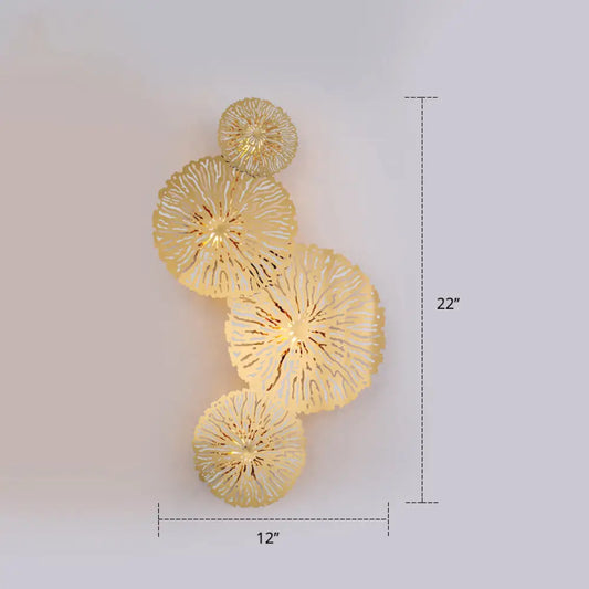DecorBites™ Golden Lotus Leaf Wall Mounted Sconce Light Fixture with Artistic Metal Shade (4 Bulbs)