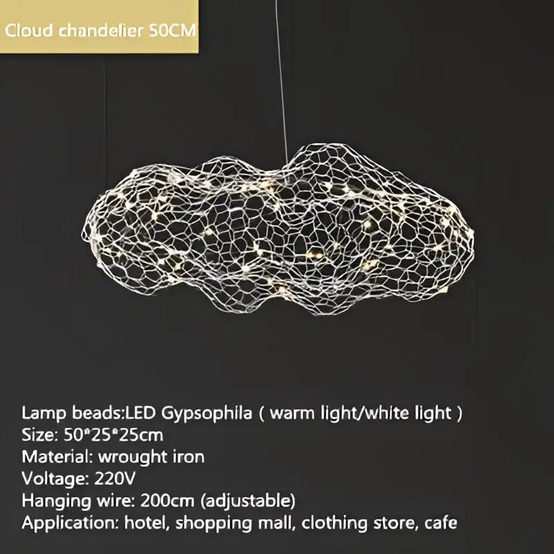 Golden mesh cloud pendant light with delicate wire mesh design and warm led lights decorbites cloud light for bedroom