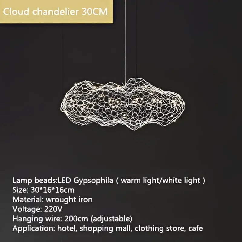 A modern golden mesh cloud pendant light made of wrought iron with warm led gypsophila bulbs decorbites cloud light
