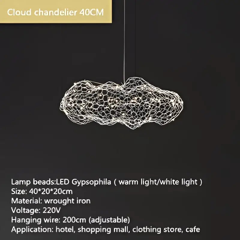 Golden mesh cloud pendant light made of wrought iron with led gypsophila beads for bedroom decorbites cloud light