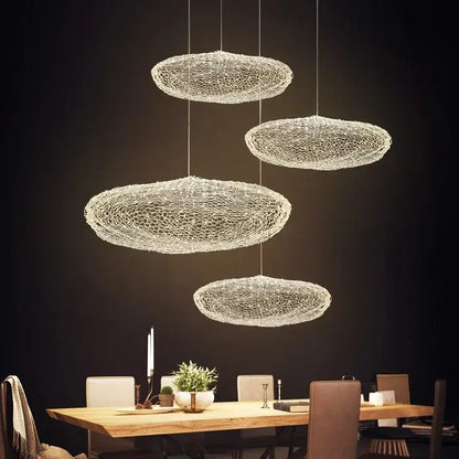 Modern silver wire mesh pendant lights with delicate woven design for bedroom decorbites cloud light