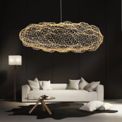 Golden wire mesh decorbites cloud light pendant lamp shaped like a cloud for bedroom lighting decor