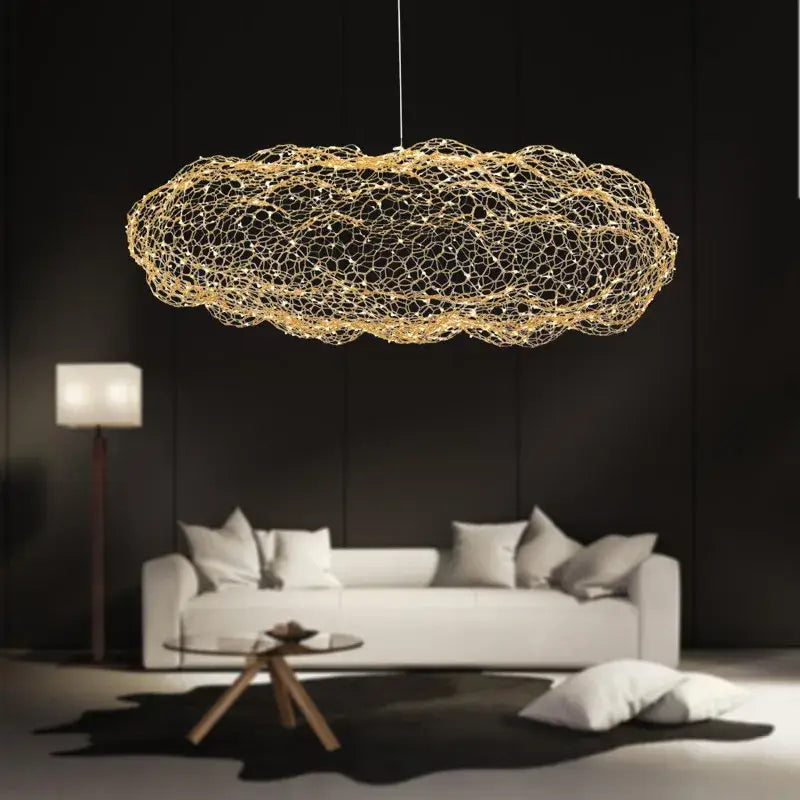 Golden wire mesh decorbites cloud light pendant lamp shaped like a cloud for bedroom lighting decor