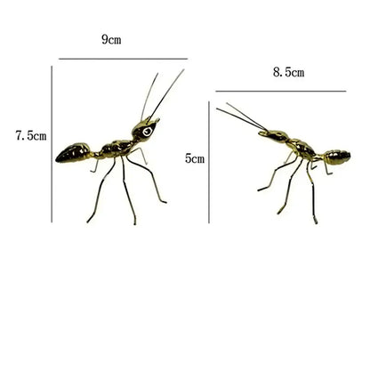 Golden metal ants decorative figurines with detailed segmented bodies and long antennae for living room home decor
