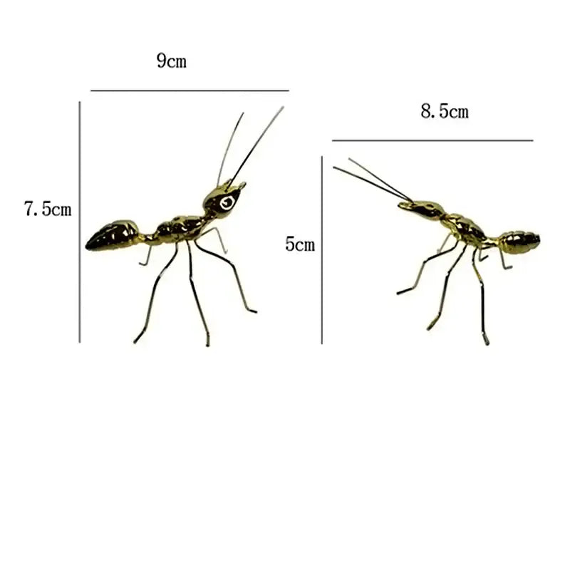 Golden metal ants decorative figurines with detailed segmented bodies and long antennae for living room home decor