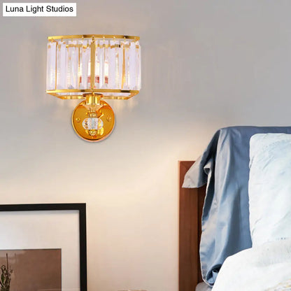 DecorBites™ Golden Metal Wall Sconce Light with Clear Crystal Accents - Modern 1 Head Design