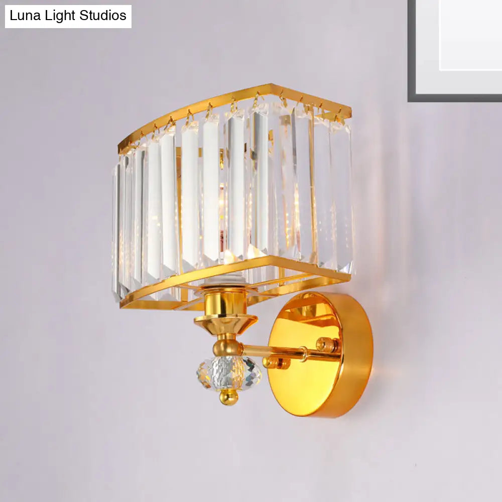 DecorBites™ Golden Metal Wall Sconce Light with Clear Crystal Accents - Modern 1 Head Design