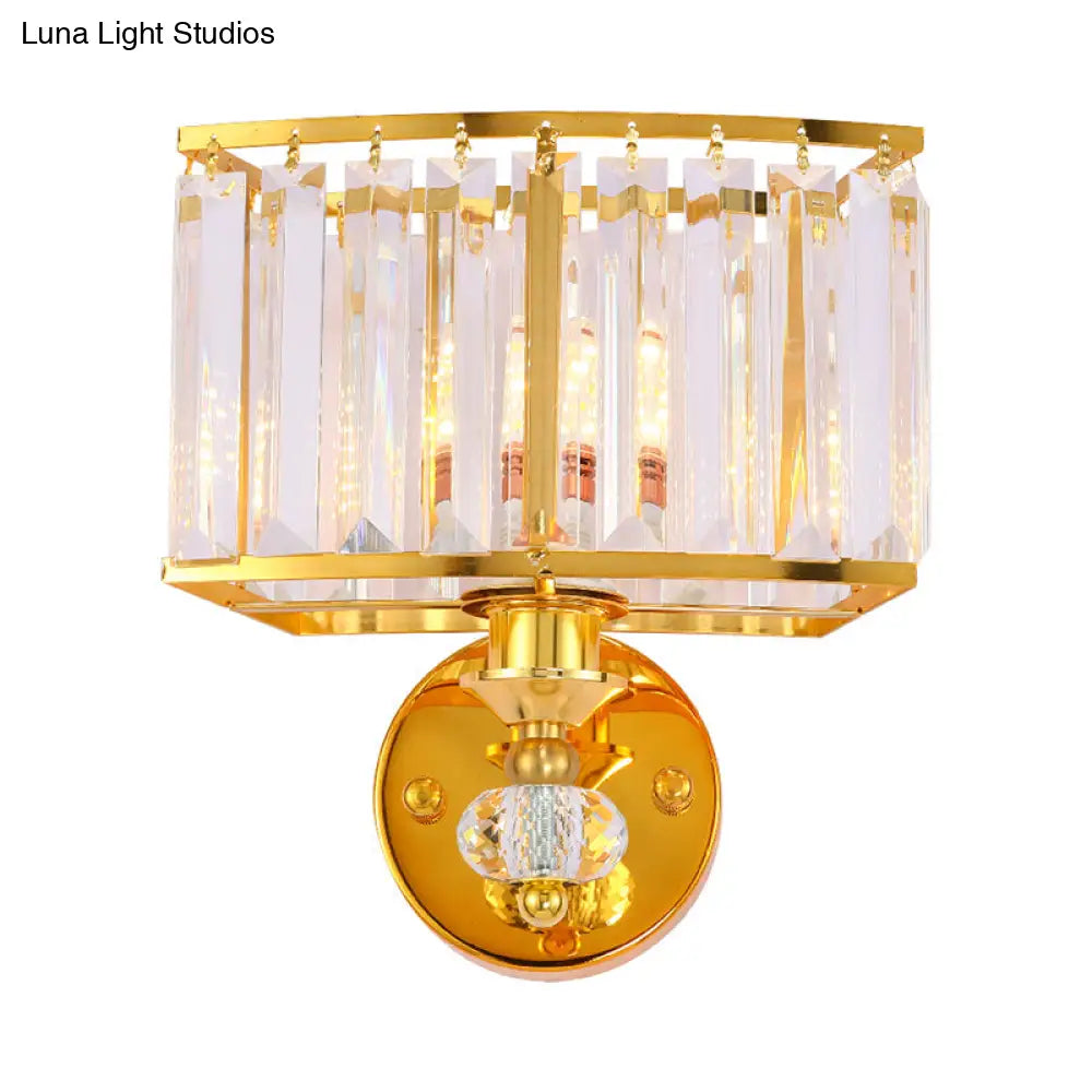 DecorBites™ Golden Metal Wall Sconce Light with Clear Crystal Accents - Modern 1 Head Design
