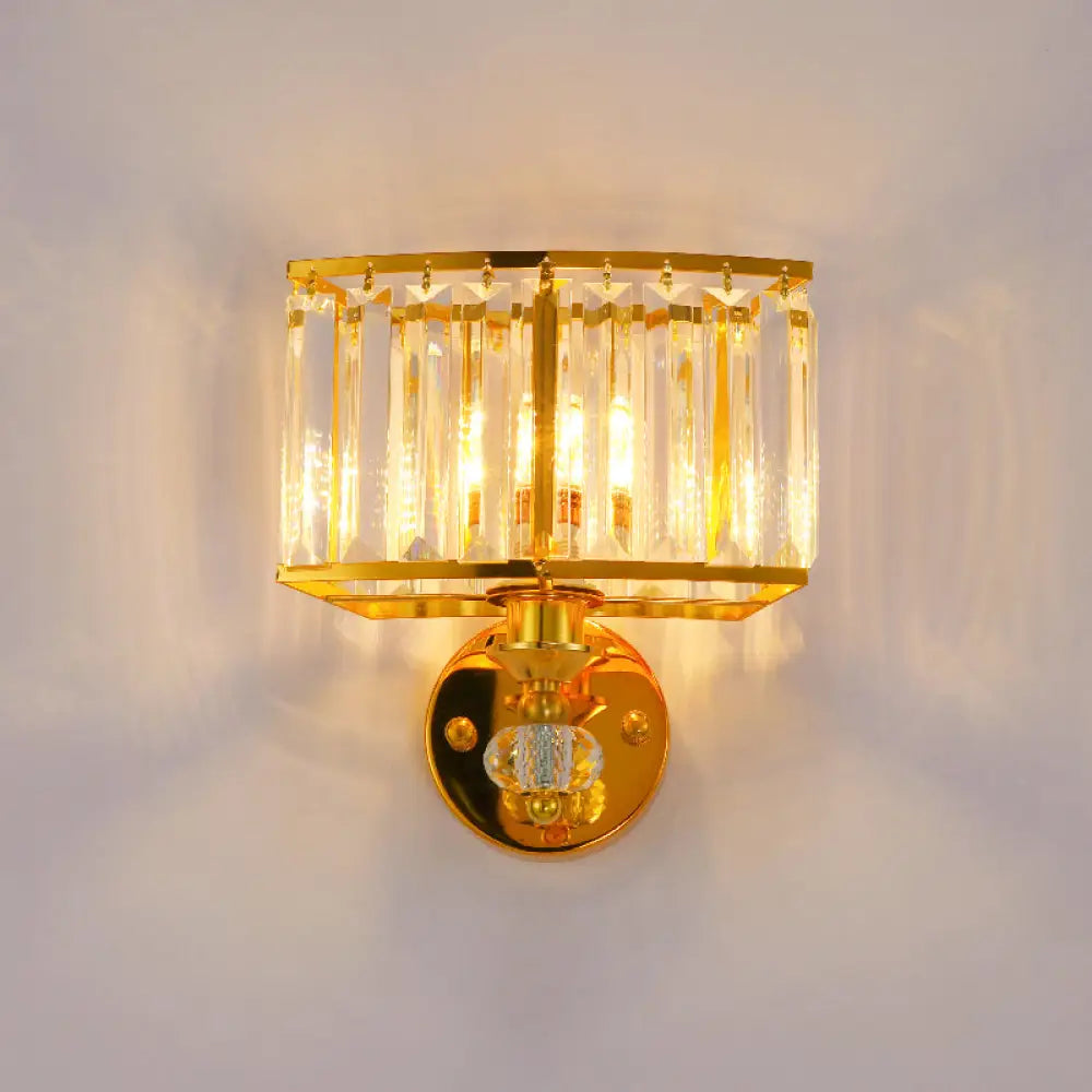 DecorBites™ Golden Metal Wall Sconce Light with Clear Crystal Accents - Modern 1 Head Design