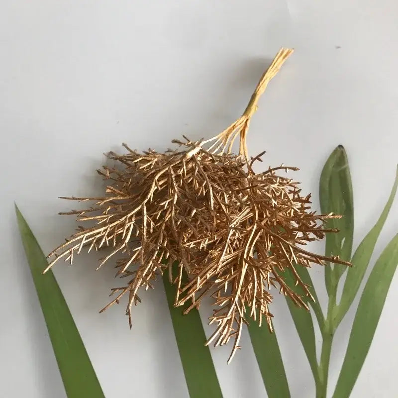 Golden metallic berry stamen green plant foliage with delicate branching stems for decorbites green plant decor