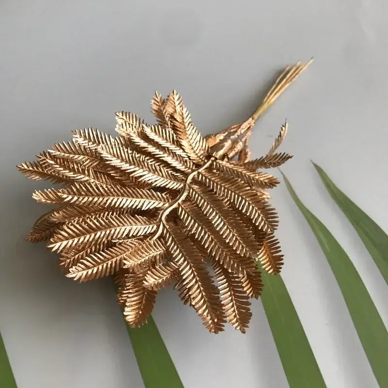 Golden metallic fern brooch with intricate leaf detailing featuring berry stamen for decorbites green plant decor