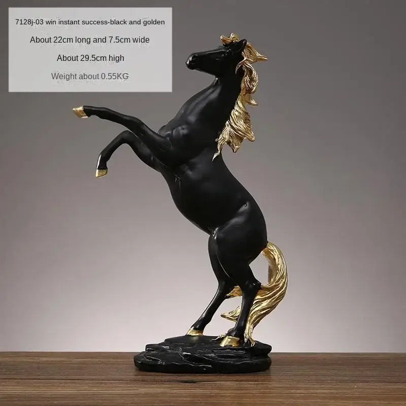 Black and gold decorbites horse resin sculpture with golden mane tail and hooves for living room decor