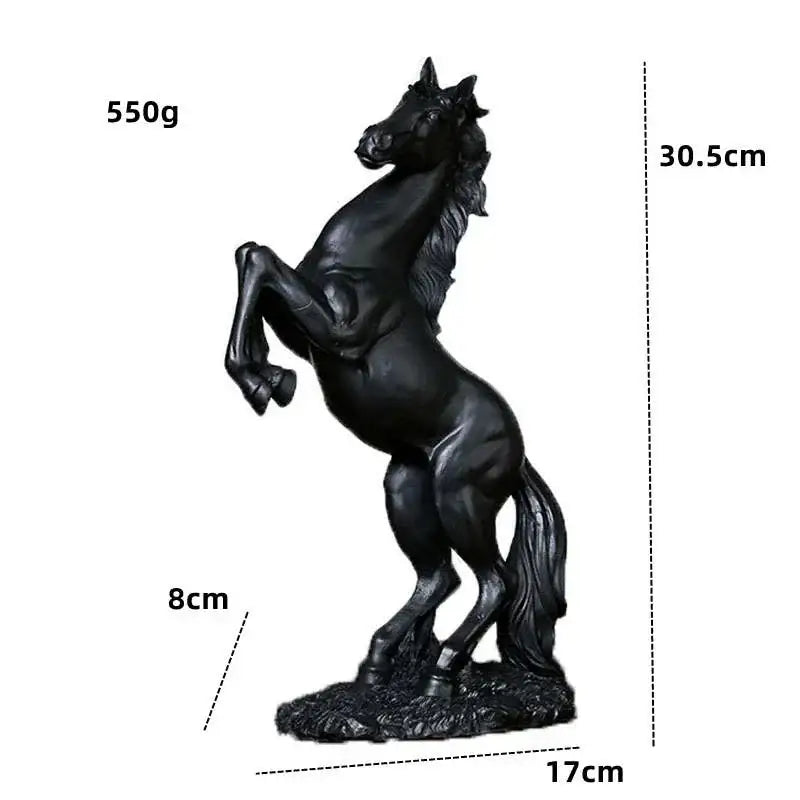 Black resin horse resin sculpture by decorbites featuring detailed musculature and mane for living room decor