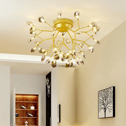 DecorBites™ DecorBites™ Golden Metallic LED Semi Flush Mount Ceiling Chandelier for Living Rooms