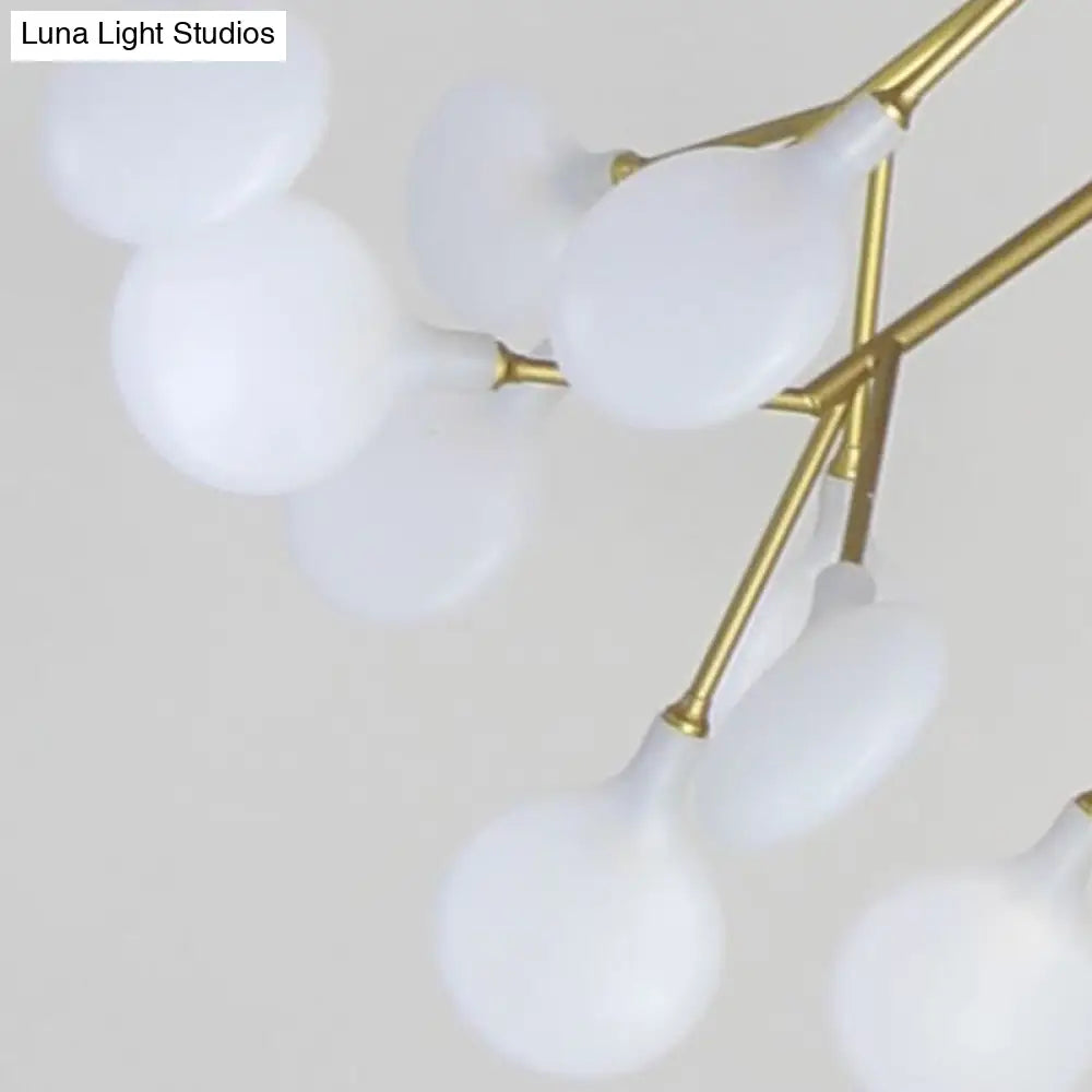 Golden Pendant Chandelier with Leaf Acrylic Shade - 45-Bulb Artistic Living Room Lamp